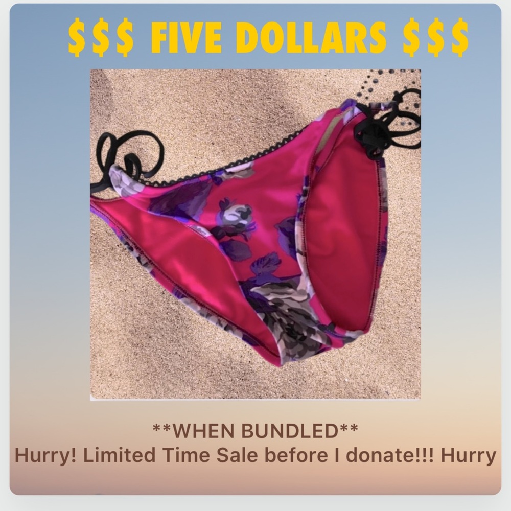 ✅     $5.00 WHEN BUNDLED".  ✅Bright pink Bikini bottom with floral pattern
